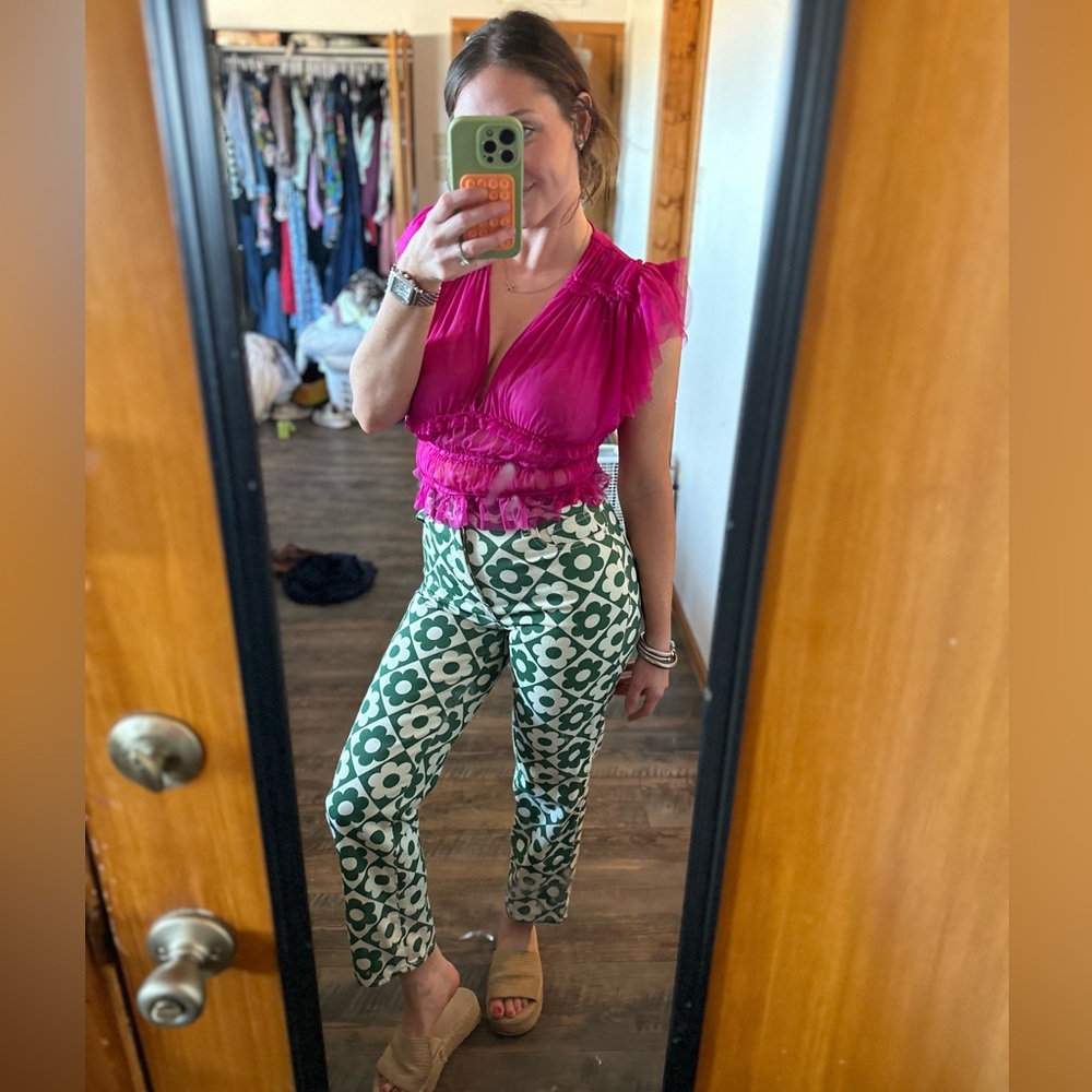 PacSun White and Green Patterned Pants